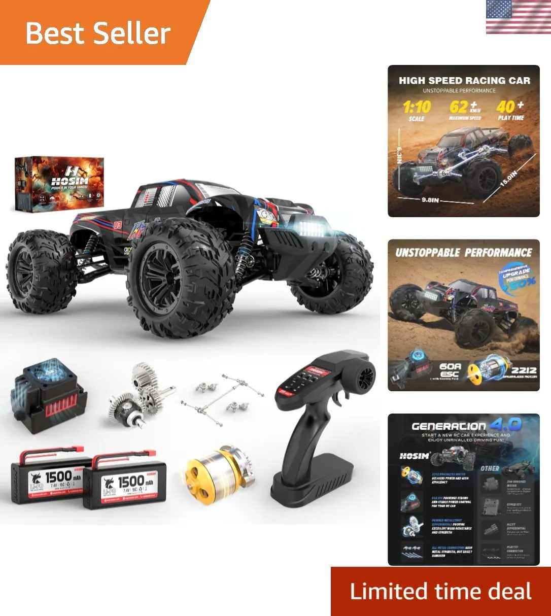 

Extreme 62+ KMH Waterproof 1/10 RC Truck - Brushless Power & Durability Included
