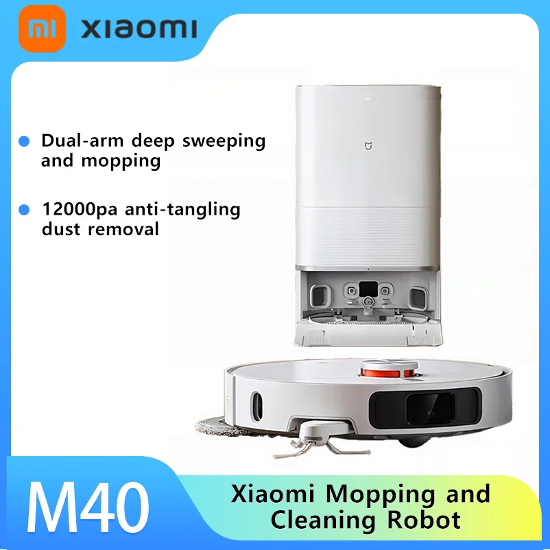Xiaomi MIJIA M40 Robot Vacuum Cleaner,12000Pa,LDS 360° Mapping,70℃ Hot‑Water Mop Wash,Anti‑Tangle Hair‑Cut Brush for Large Home