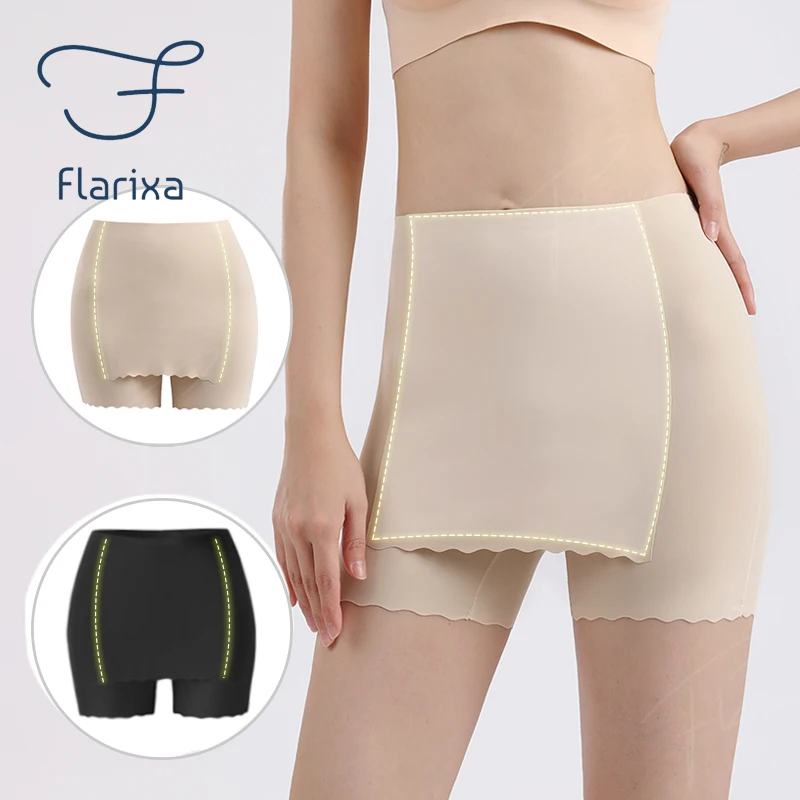 

Flarixa Seamless Safety Pants Women Double Layer Front Crotch Shorts Under Skirts Protector Underpants Anti Chafing Boyshorts