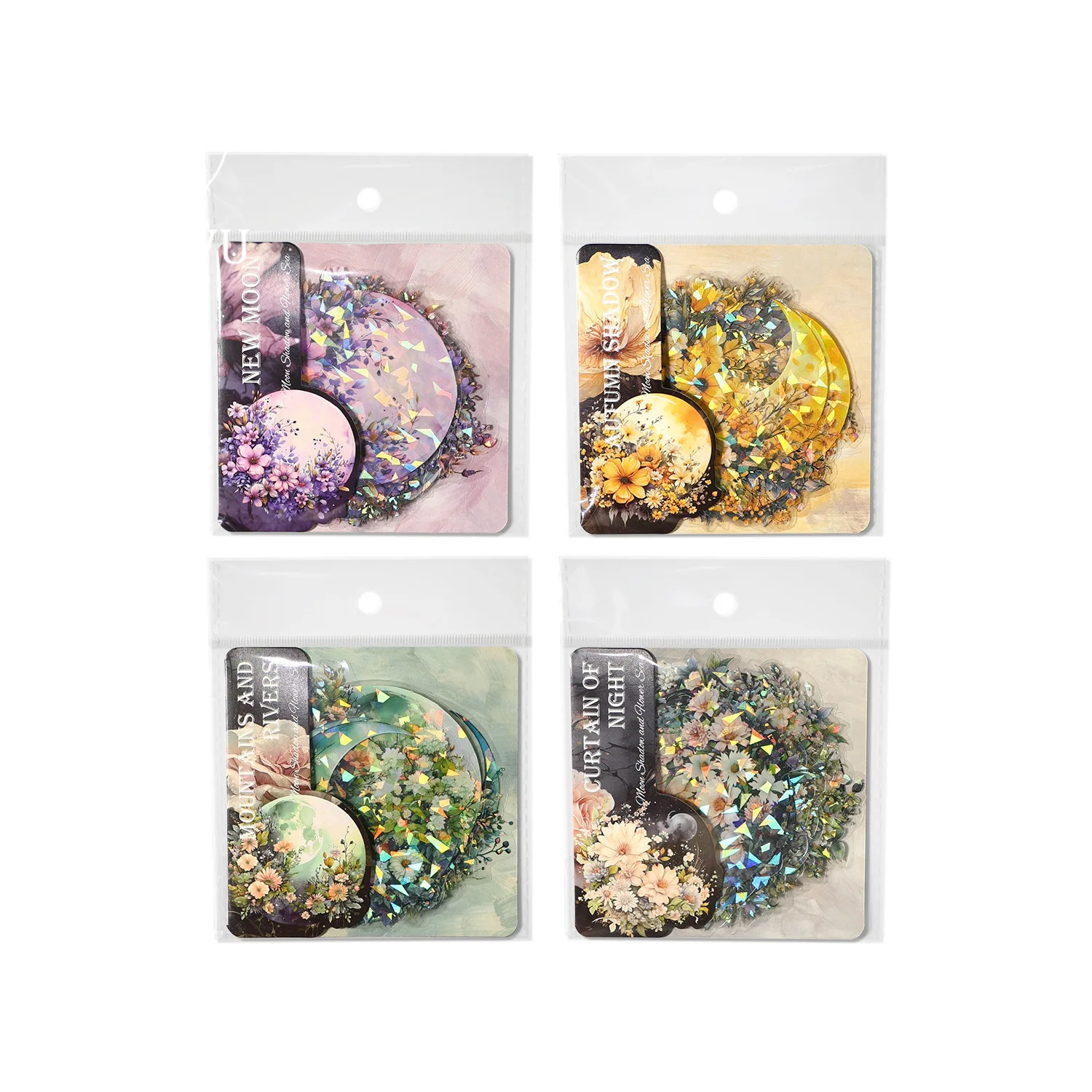 JIANWU 10 Sheets Moon Shadow and Flower Sea Series Vintage Shell Light Decor PET Sticker Creative DIY Journal Collage Stationery