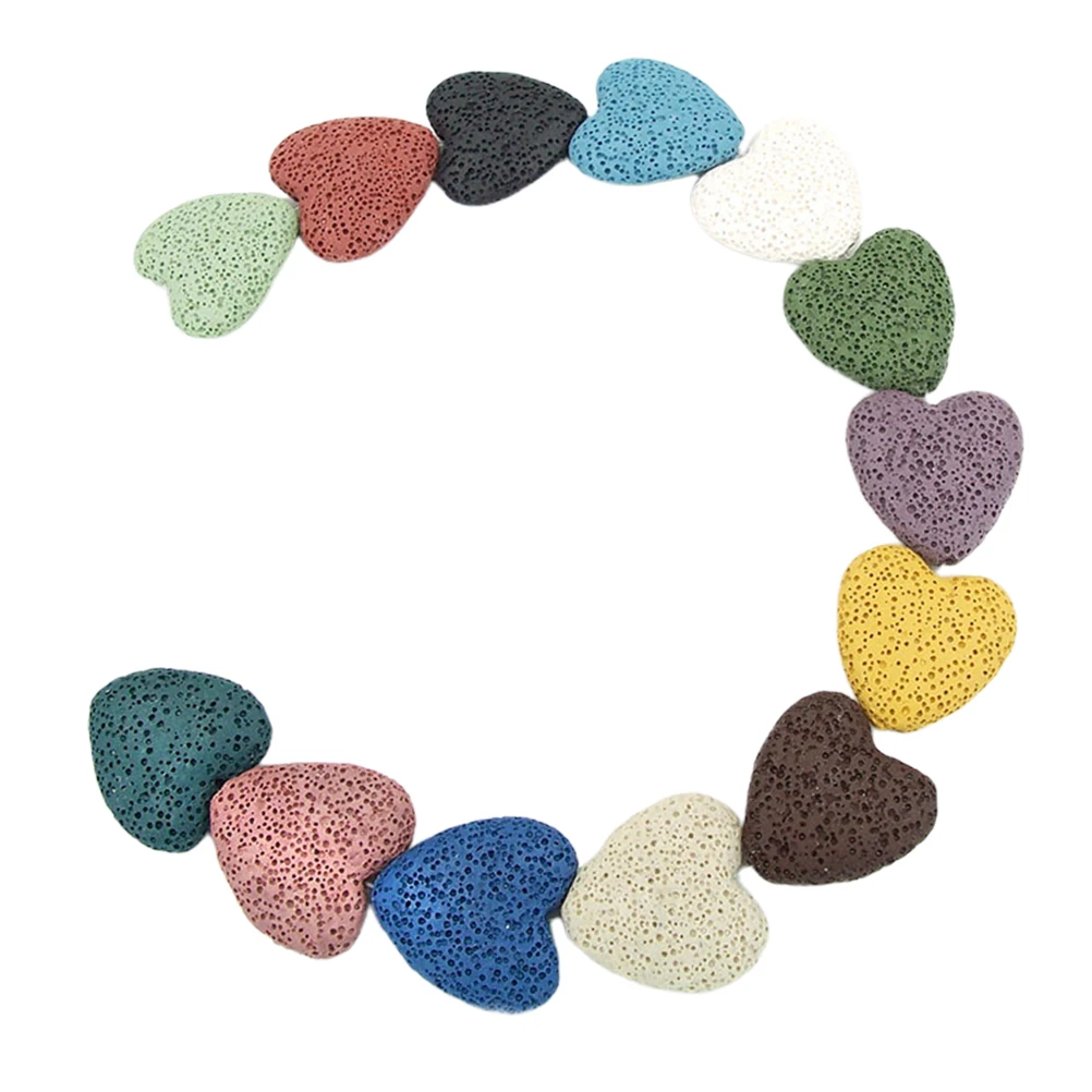 

19pcs 20X20X8Mm Colorful Volcanic Stone Beads Heart Shape Durable Pendant Diy Charm Set For Bracelet Necklace Keychain