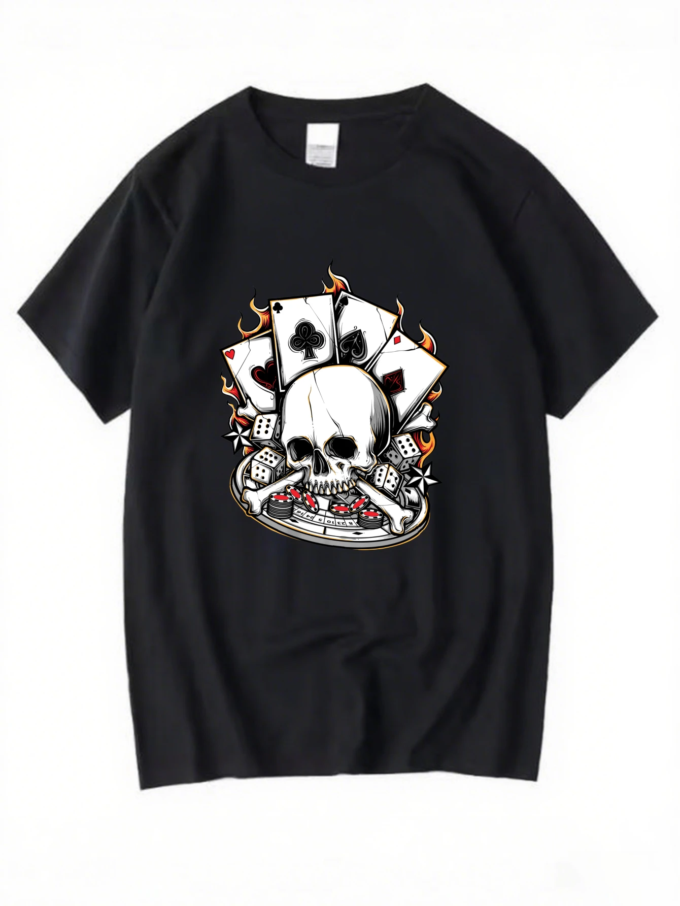 

Men's Vintage Skull & Roses T-Shirt Gothic Retro Casual Streetwear Cotton Tees