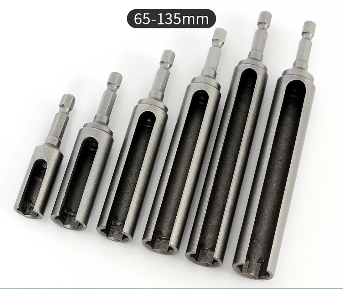 1Pcs Extended Deepened Opening Socket Head Inner Hexagonal Nut Electric Wrench Length 65-85mm Outer Hexagonal Handle Dia 6.35mm