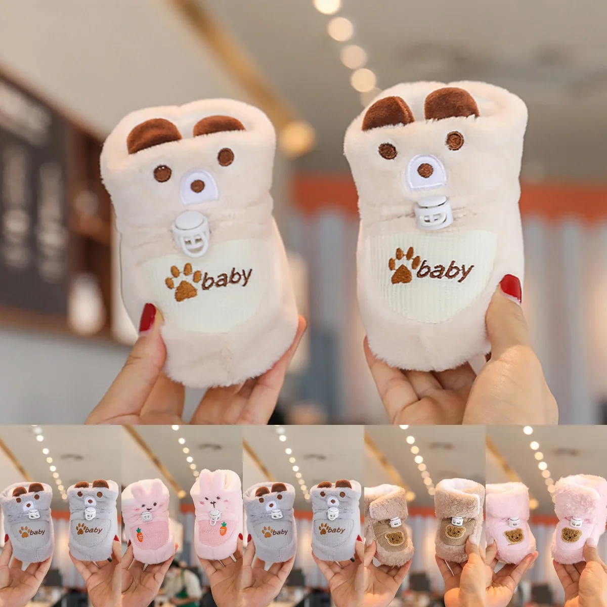 

2026 Winter Newborn Boy and Girl Cute Cartoon Cotton Shoes with Soft Sole and Warm Boots Preschool Walking Shoes Winter Newborn