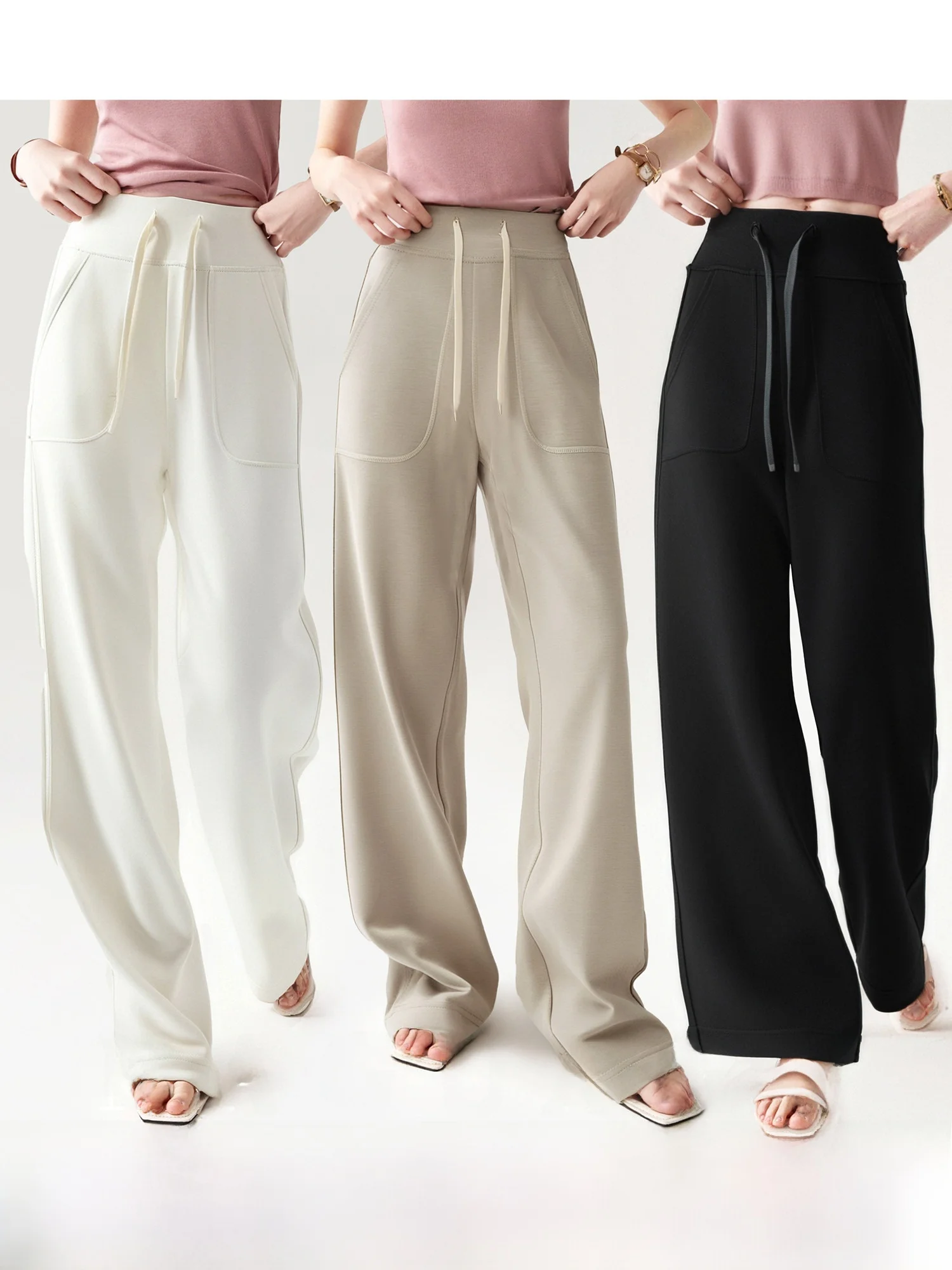 

Comfortable Modal Elastic Casual Pants Long Leg Loose Fit Drawstring Waist Straight Leg Pants Ladies Fashion Summer Season