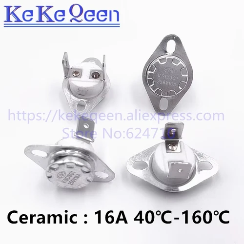 Imagen 1 del producto Interruptor de Control térmico KSD301 250V 10A/16A 40~155 100 105 110 120 130 135 150 155 grados Celsius 90 pies angular normalmente cerrados