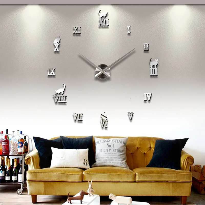 

Acrylic DIY Wall Clock Living Room Creative Decoration Clock Nordic Cat Wall Stickers Clock