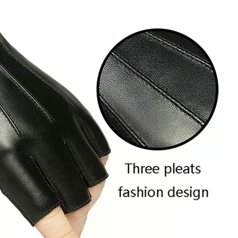Guantes sin Dedos para Hombre, de Cuero PU, Estilo Punk, Mitones Negros de Medio Dedo, Guantes Tácticos de Cuero para Conducir al Aire Libre