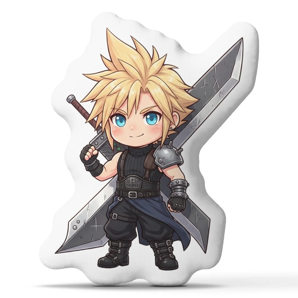 Cloud Strife Chibi Plush Pillow Final Fantasy Swordsman Cushion Irregular Stuffed Throw Pillow Gamer Gift Home Decor Sofa