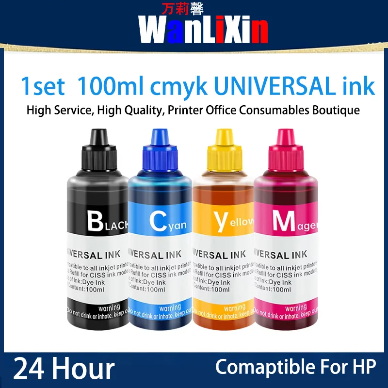 

100ML X4 BOTTLE 1 SET 240 Refil lUNIVERSAL Ink Compatible For CanON For HP 440 540 640 740