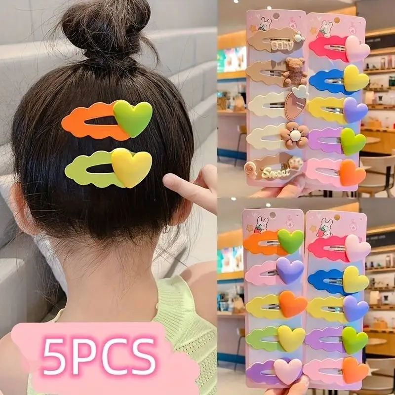 5pcs Cute Cartoon Colorful Clips Set Decorative Hair Accessories Holiday Gift For Girls