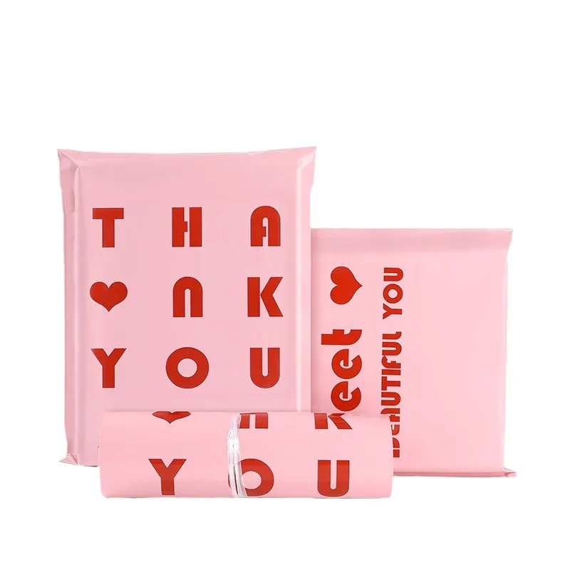 100PCS Pink Plastic Shipping Bags Thank You Printed Courier Bag Self Adhesive Express Bag Shipping Supplies Packaging Envelope