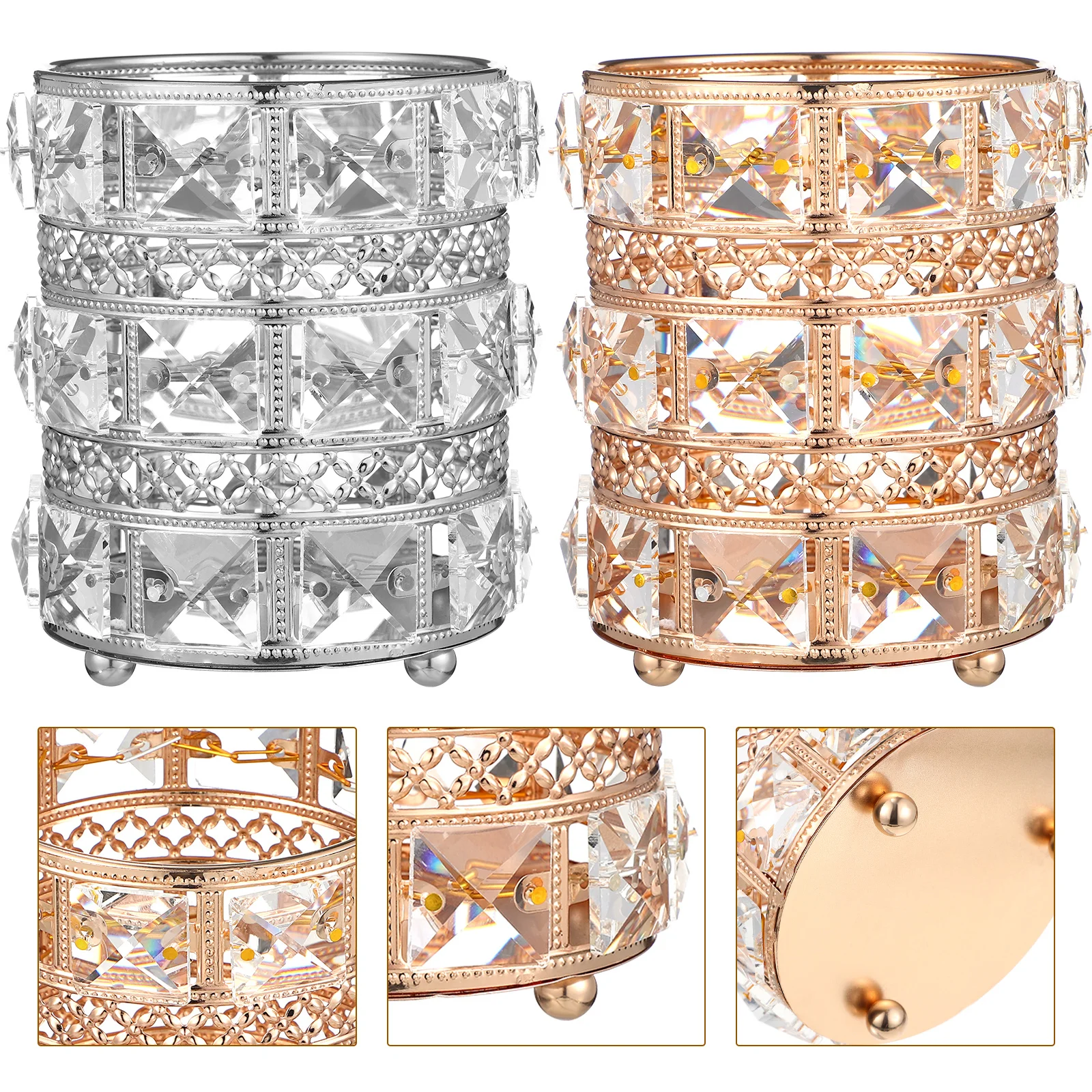 

2Pcs Makeup Brush Holder Crystal Organizer Desktop Pen Holder Multifunctional Makeup Vanity Storage Container Durable