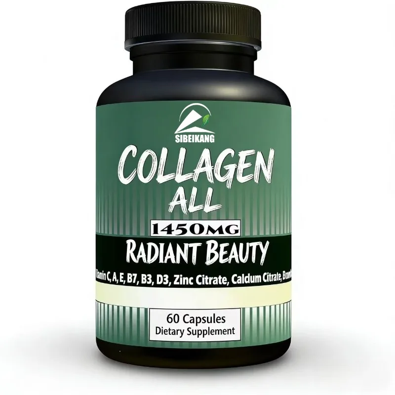 

Collagen 1450MG types I, II, III, V, and X contain vitamins C, A, E, D3, B3, B7, calcium, zinc, bromelain, and bamboo silicon