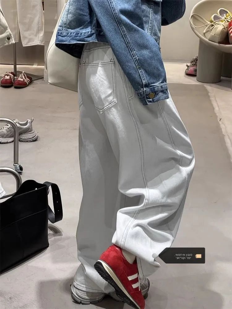 

Loose Straight Leg White Denim Jeans Women's Summer New Style Slimming Wide Leg Pants Drapey Low Waist American Style