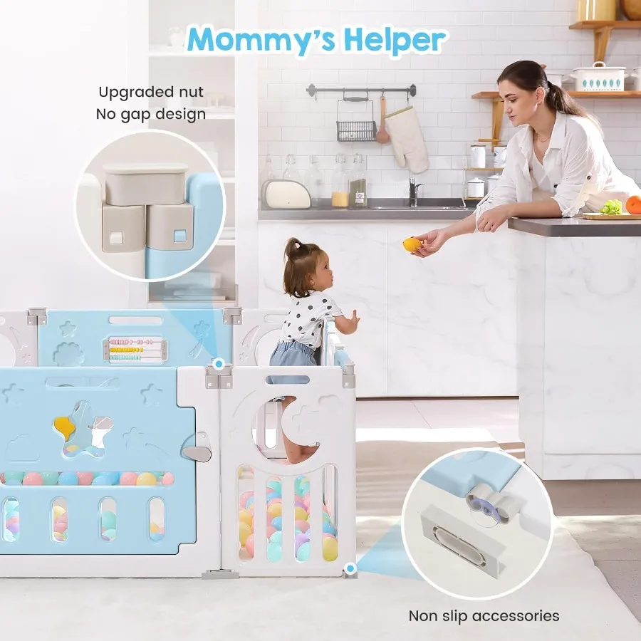 Baby Playpen Baby Playard for Babies and Toddlers 14-Panel Foldable Playpen Adjustable Portable Play Area Indoor/Outdoor Active