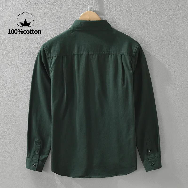 100% Cotton, Solid Color Business Casual Men's Shirt High Quality Breathable, Sweat-absorbent Loose Long-sleeved Shirt