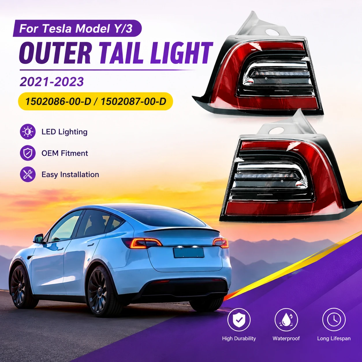 For Tesla Model 3 Y 2021-2023 LED Outer Tail Light Rear Brake Lamp Taillight Assembly 1502086-00-D 1502087-00 Auto Accessoires