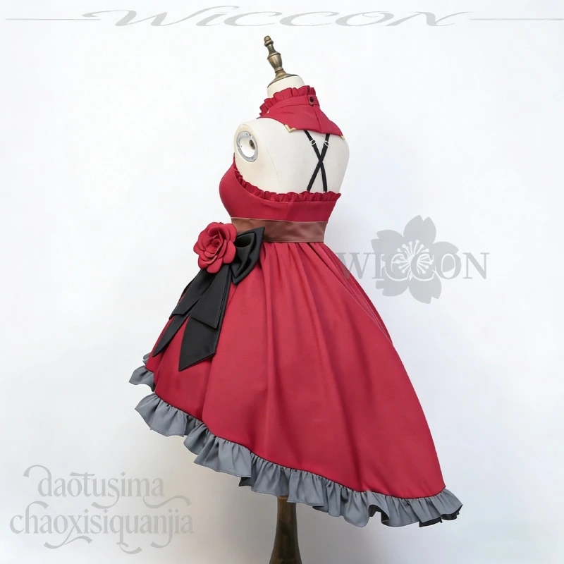 Аниме-игровой проект Sekai Косплей Mikkuu Зимняя рождественская вечеринка Вечернее платье без рукавов Готическая красная шляпа с цветком Лолиты Лук Хэллоуин