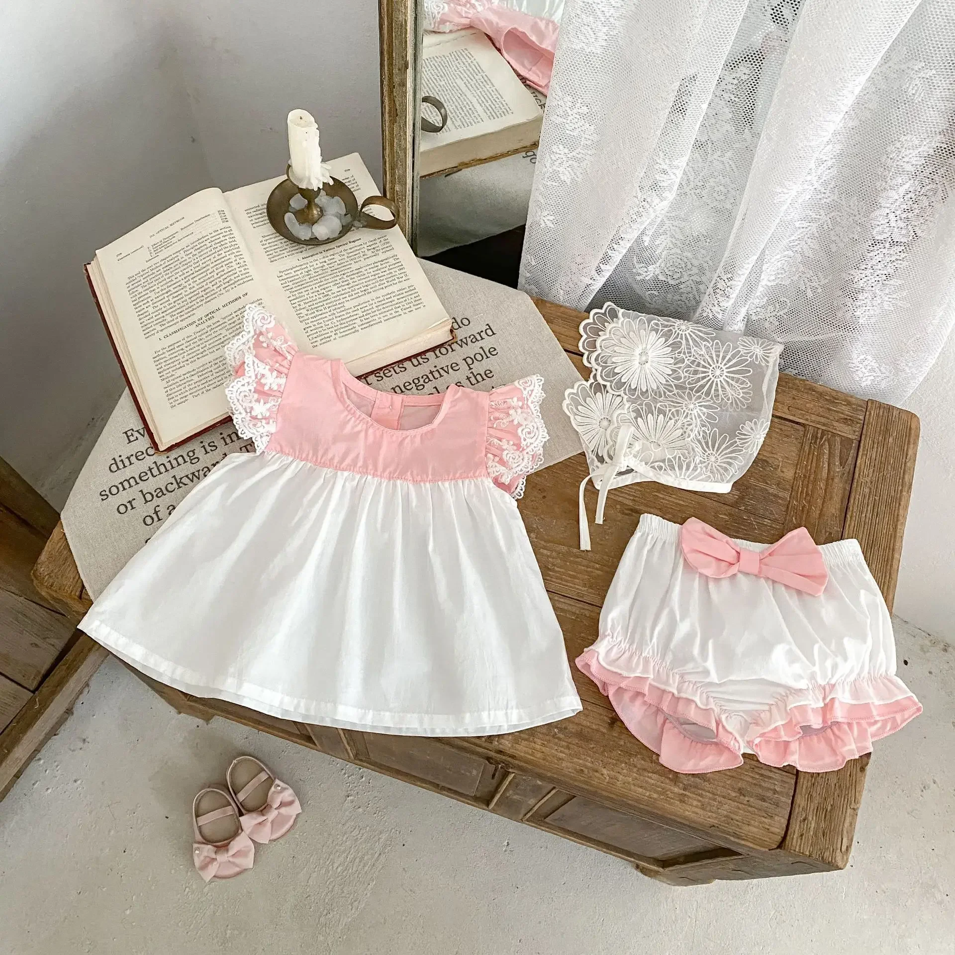 

Baby Girl Summer Set, Fashionable and Stylish Thin Clothes, Contrasting Color Flying Sleeve Top+shorts, Summer Two-piece Set