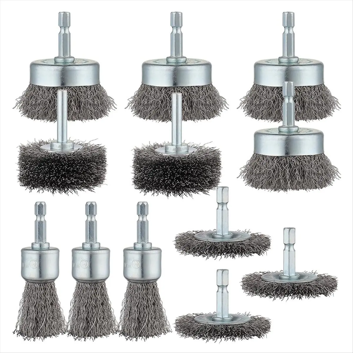X16A Hot 12 Pcs Wire Wheel Brush, Cup Brush, Wheel Brush, Pen Brush Set with 1/4-Inch Hex Shank for Rust Removal