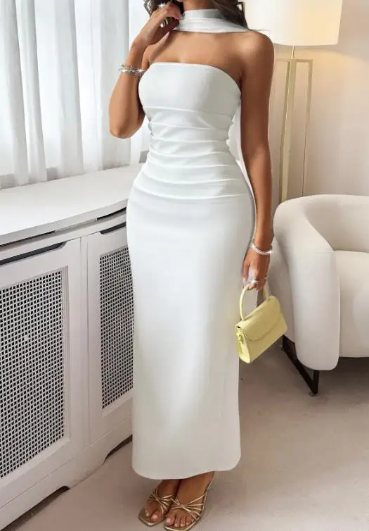 

2025 Autumn/Winter New Women's Fashion Elegant Strap Solid Color Bag Hip Skirt Dress Women's Wear