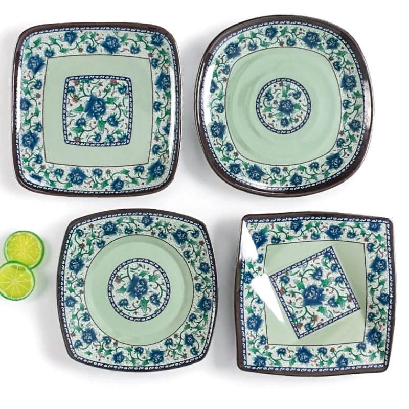 Melamine Blue and White Meal Plates, Square Plastic Sushi Plates, Barbecue, Dishes, Service Plates, Home Kitchen, Tableware