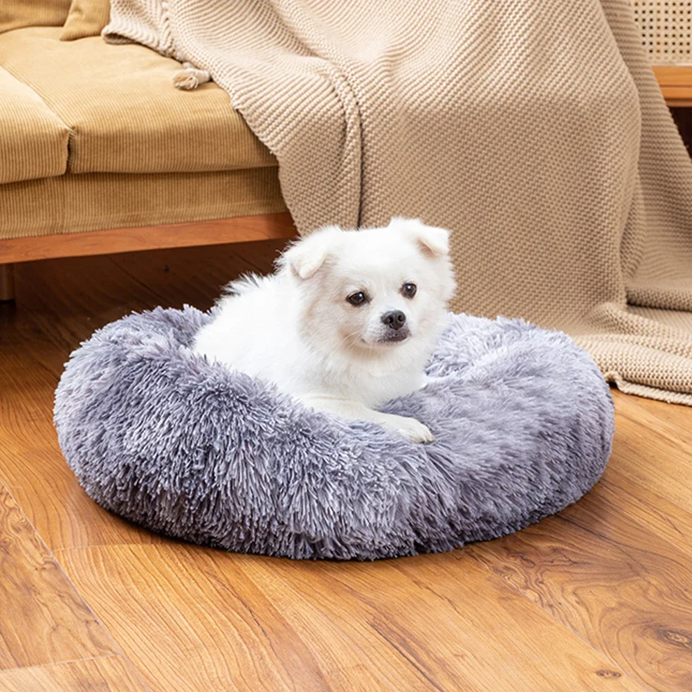 Calming King Fluffy Dog Bed Xxl Xl Sofa Donut Memory Form Long Plush Washable Dog Beds for Medium Portable Dogs Cat Pet Cushion