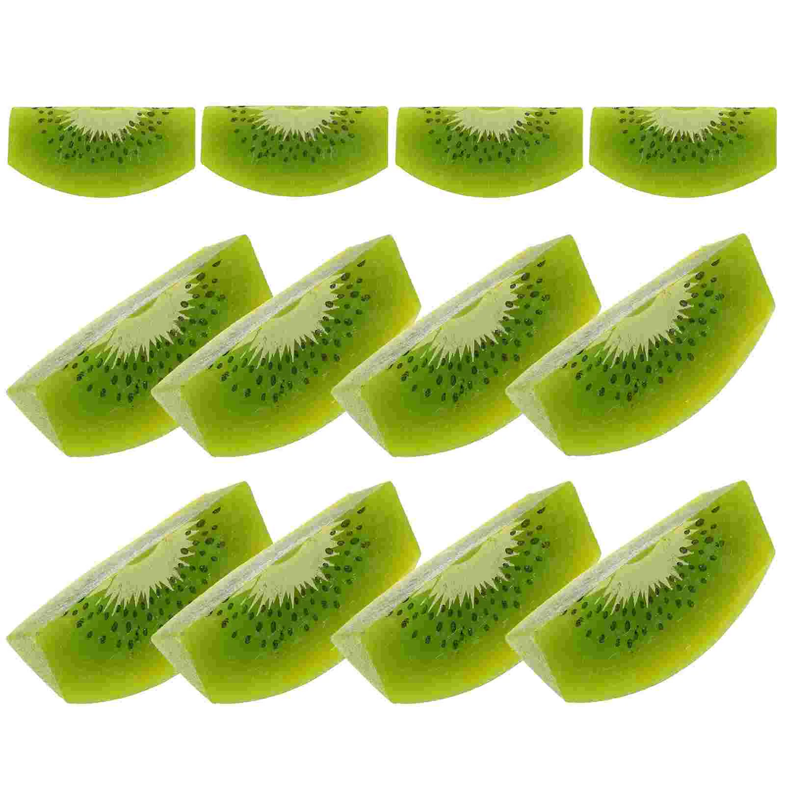 12 Pcs Simulated Kiwi Fake Slice Fruits Faux Pvc Artificial Home Decor Green Ornaments