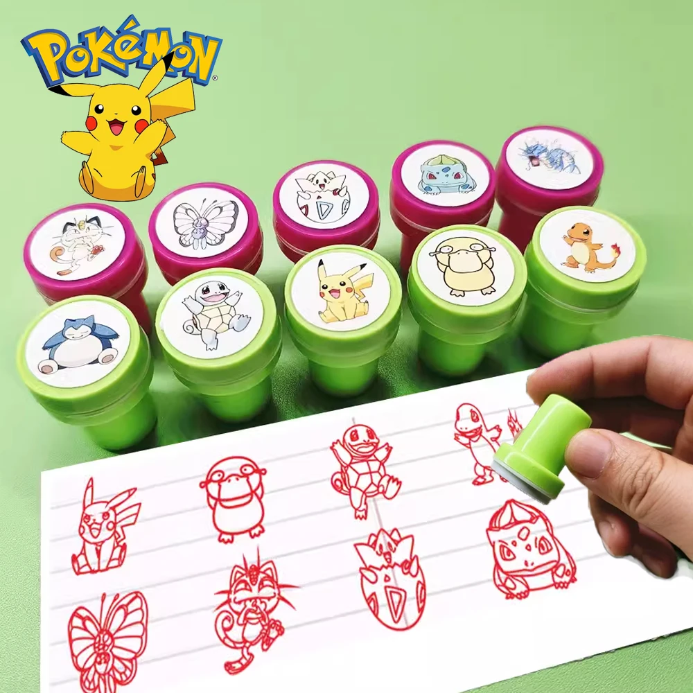 Pokemon Cartoon Seal Toys para Crianças, Anime Figura Modelo, Padrão Stamp, Pikachu, Psyduck, Togepi, Snorlax, Presentes de Aniversário, 10Pc Set