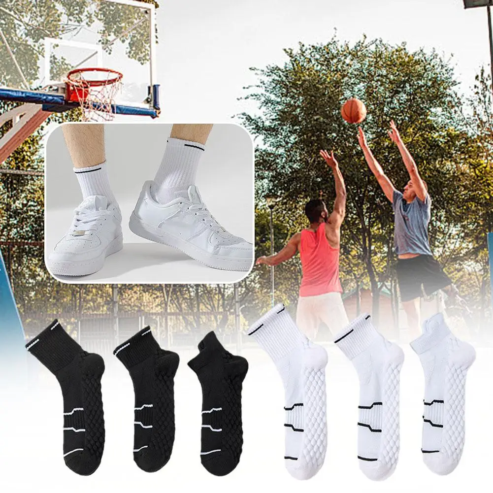 Men's Breathable Towel Bottom Sports Socks Solid Color Absorption Socks Non-slip Comfort Shock Thick Basketball Dry Massage O5G3