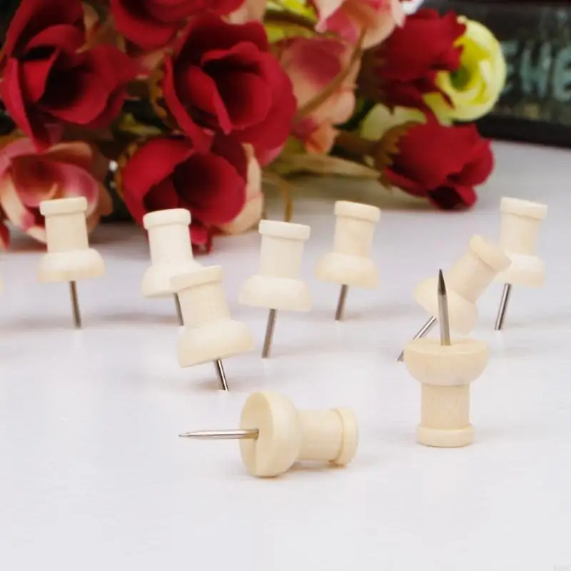 W89C 40 PCS Wooden Thumbtack para dibujo decorativo creativo Pins madera para cabeza