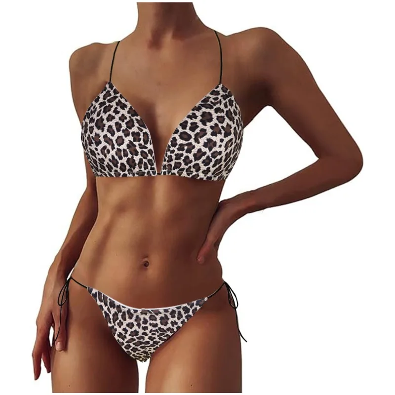 Leopard Bikinis Sets Womens Hanging Neck Tie Sexy Swimsuit Female Swimwears Swimming Suit Hot Summer Women's Swim Trunks 2024