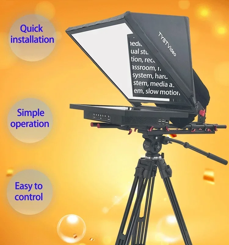 24G Manufacturer Supply Studio embedded computer broadcast grade Teleprompter with 24 inch Monitor and caster tripod