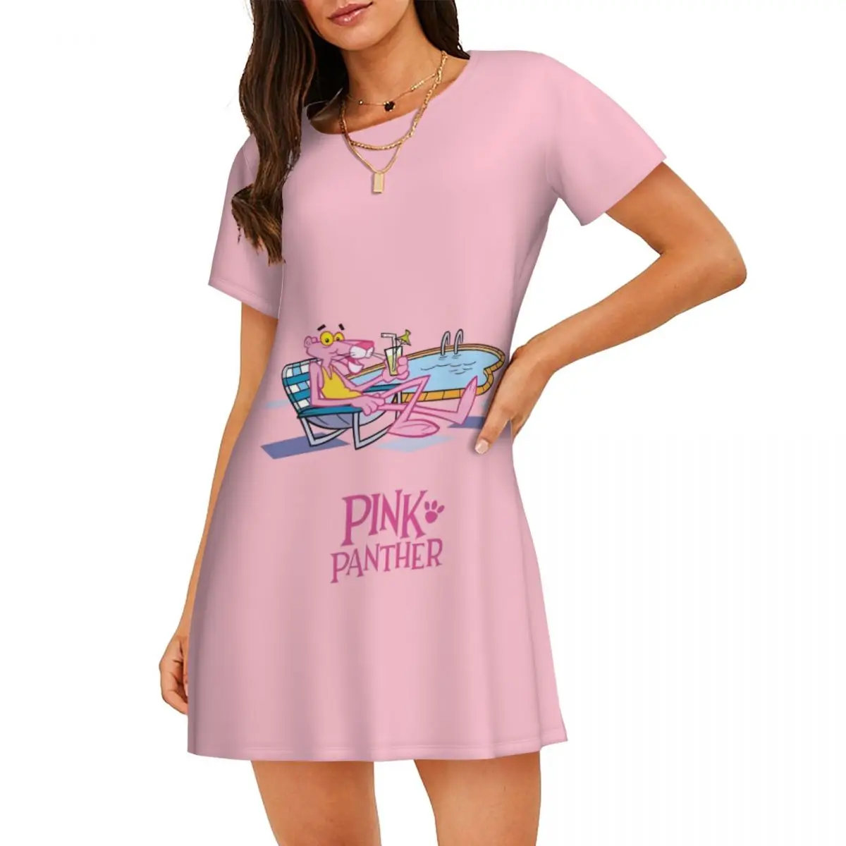 

Custom P-Panthered Short Sleeves Women Nightdress For Sleeping Womens Nightgown Comedy-Mystery Films Dress Sleep Dress