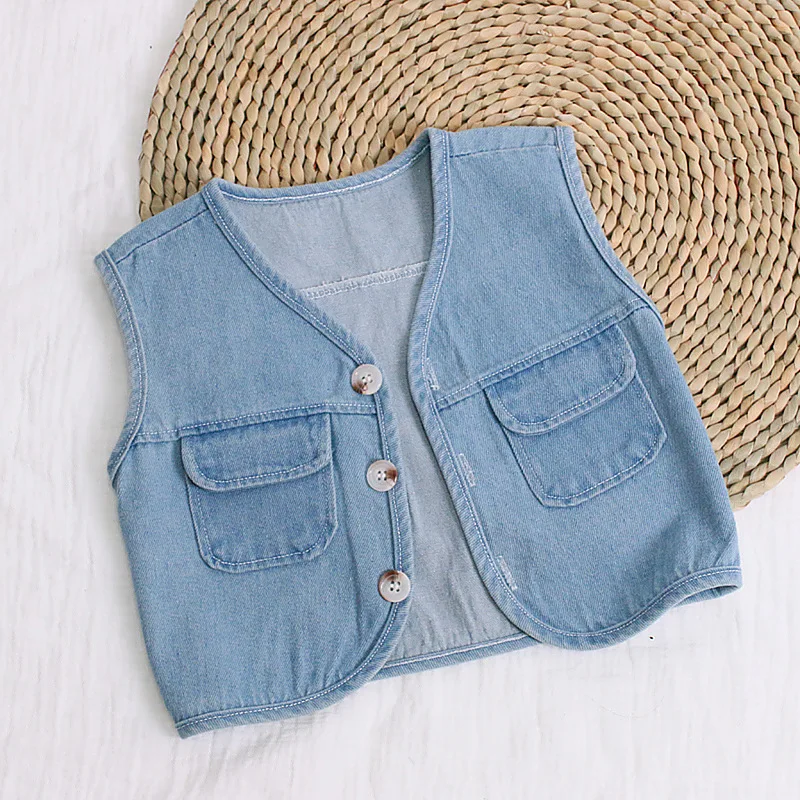 Children's Clothing For Boys and Girls Denim Vest Children's Sleeveless Vest Baby's Spring and Autumn Style Worn Outside