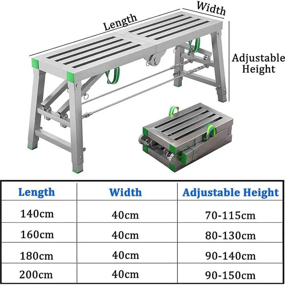 Folding Steel Work Platform, Adjustable, 800 lbs Capacity, 140x40