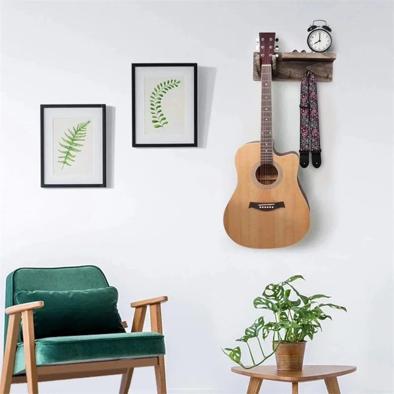 Guitar Holder Rustic Wall Mount Guitar Hanger Display Bracket Shelf Stand With 3 Hook For Acoustic Electric Guitar Ukulele Bass