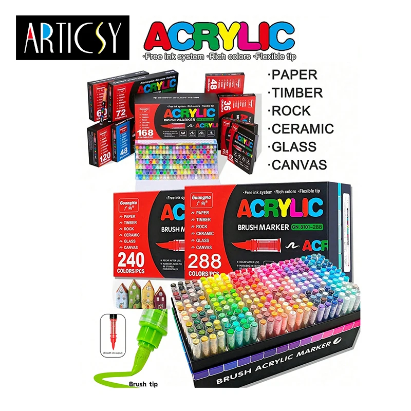 

Набор акриловых маркеров с прямой подачей чернил, 288/240/168/120/72/60/36/24/12 цветов, для студентов и профессиональных художников