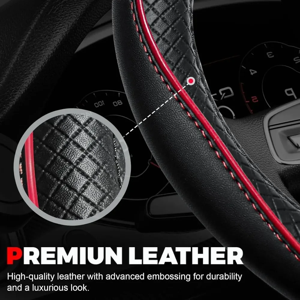 Car Steering Wheel Cover, Anti-Slip, Safety, Soft, Breathable, Heavy Duty, Thick, Full Surround, Sports Style Universal Use 38cm