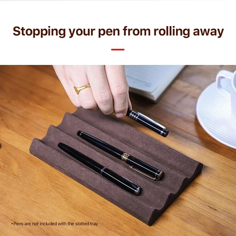 Contact\'s Family Luxury Leather Pen Tray 1/2/3 Slots Pens Holder Display Pen Stand Microfiber Desktop Organizer Home Office Use