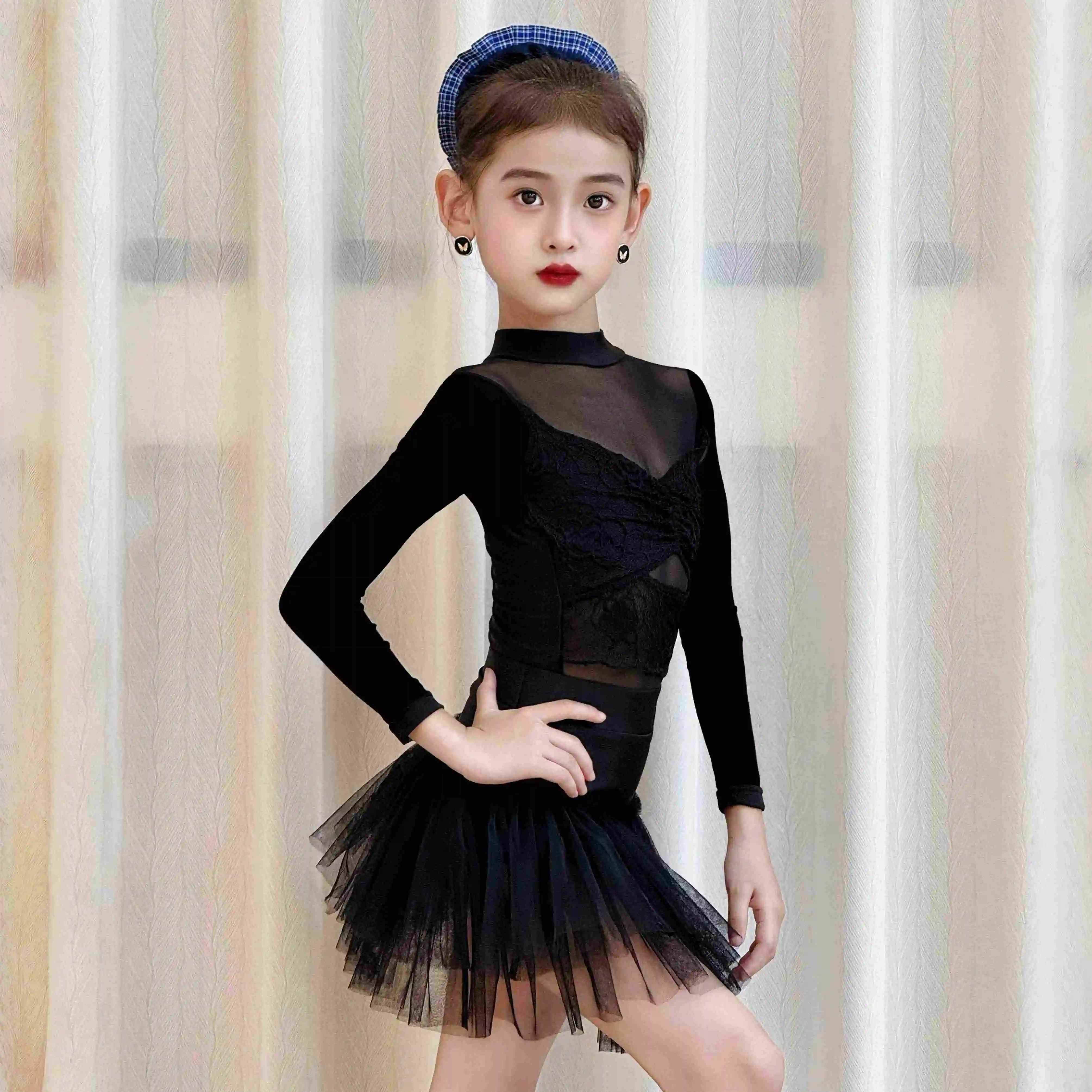 2025 vestido de dança latina chacha rumba roupas de dança malha saia superior trajes desempenho competição roupas palco wear dql11770