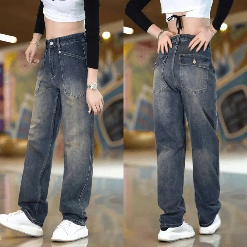 

Мужские джинсы в стиле ретро, повседневные, прямые, свободного кроя, универсальные, модные, корейские, из хлопкового денима, для молодежи