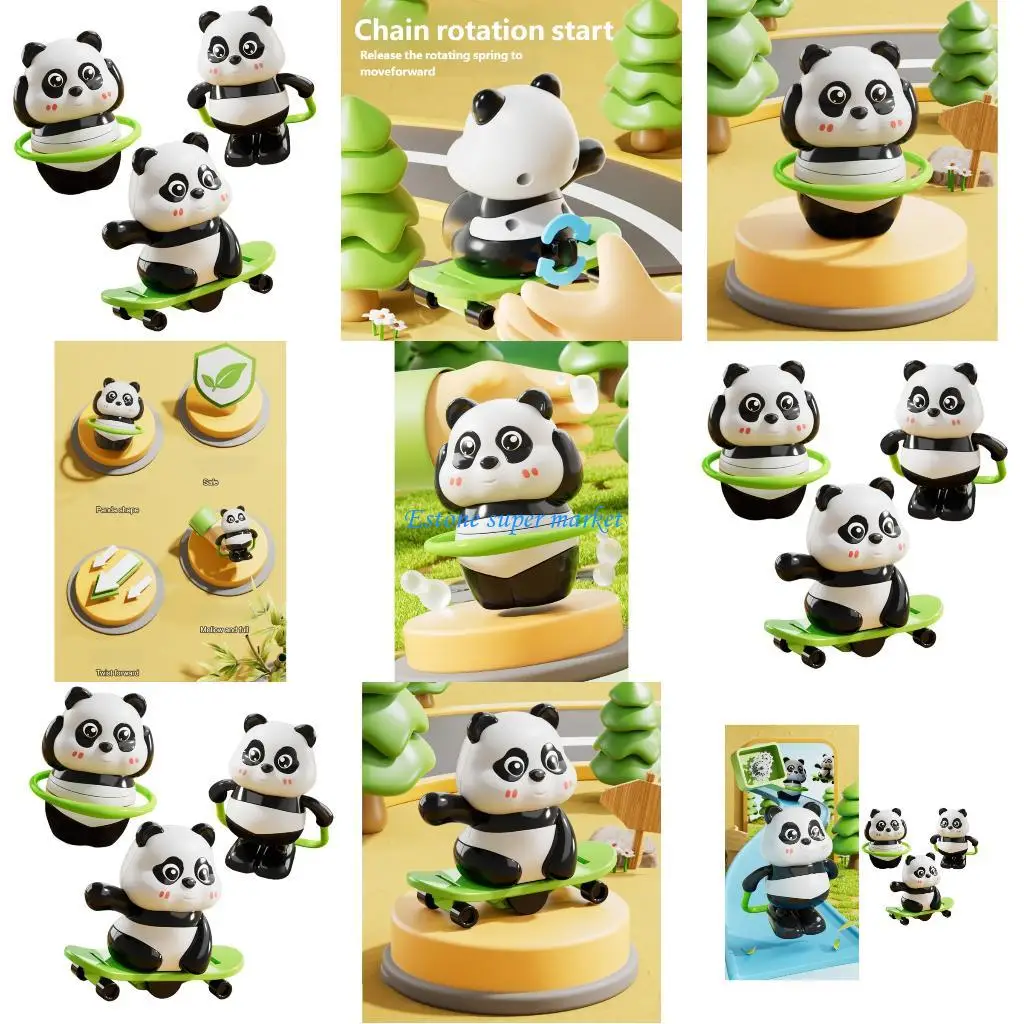 

090B Set of 3 Interactive Wind Up Panda Action Figure Sport Theme Clockworked Animal