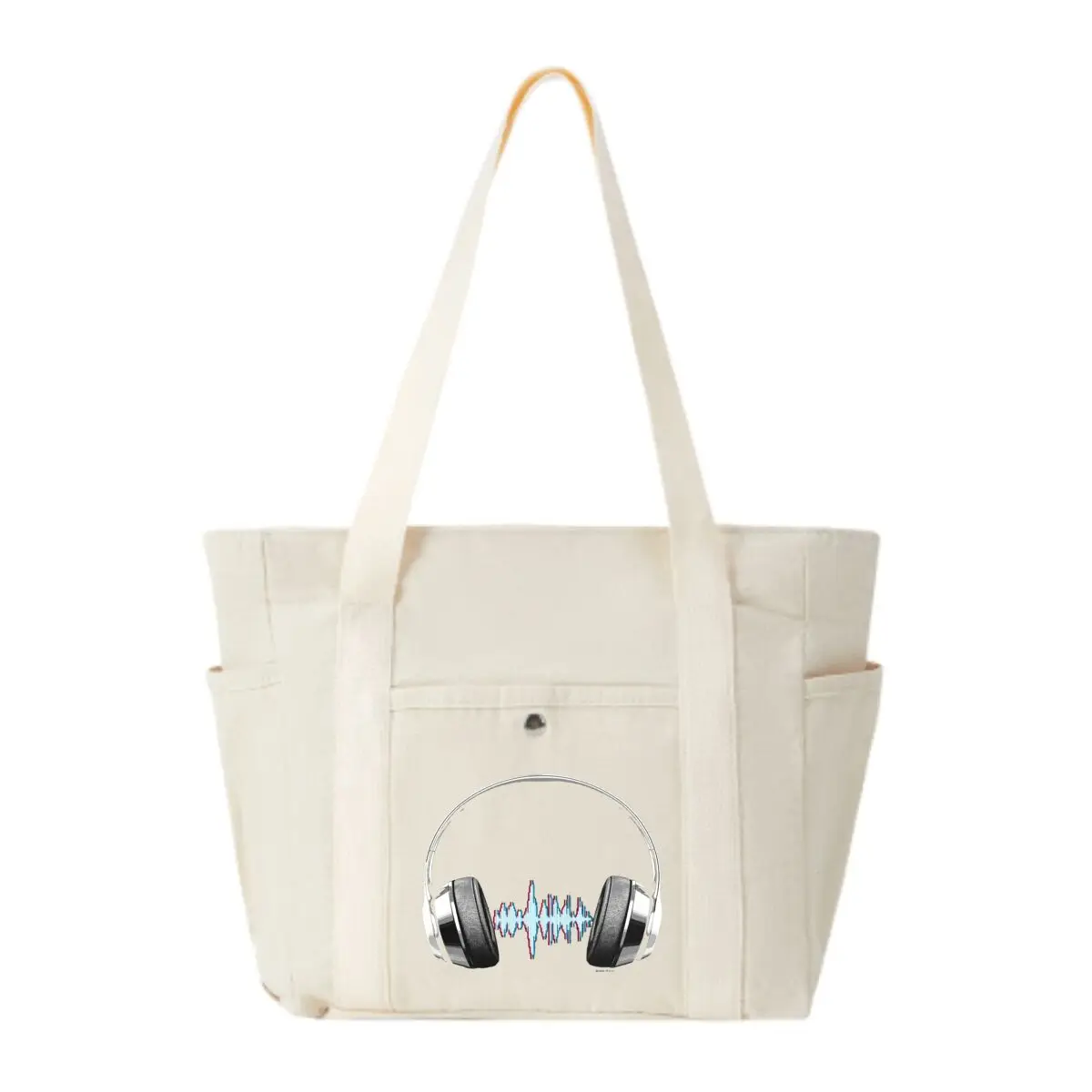 

Headphones & Sound Wave Art Graphic Large-Capacity Canvas Multi-Pocket Shoulder Bag Commuter Shopping Practical Bag