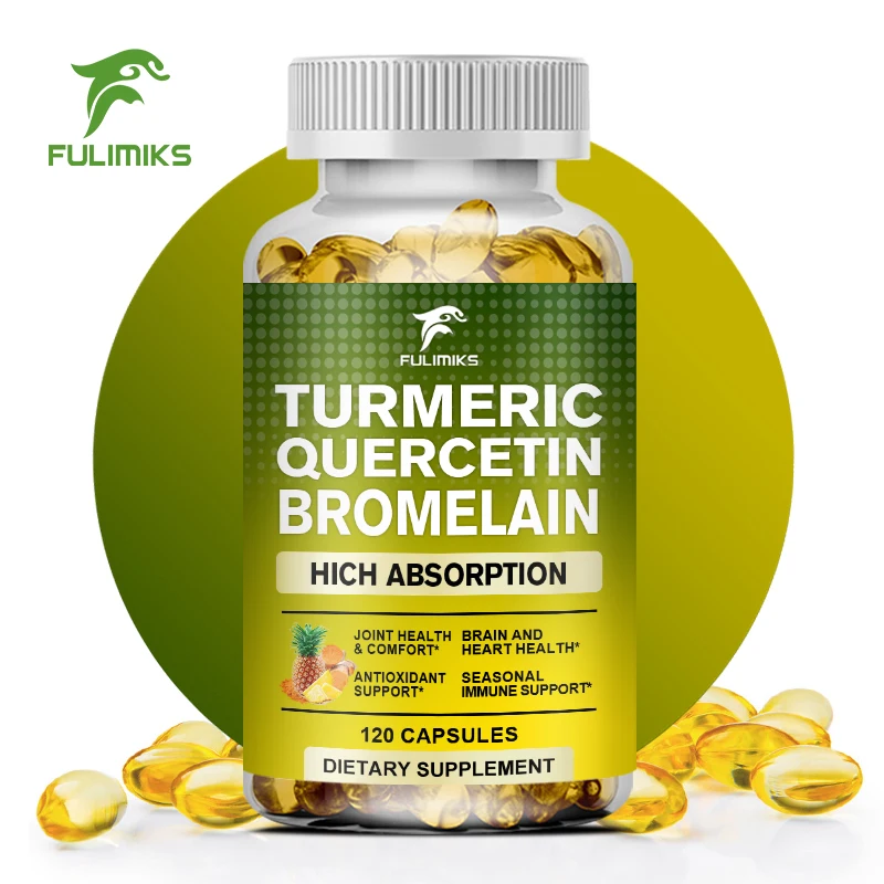 

Turmeric Curcumin Capsules with Quercetin, Bromelain and Black Pepper To Promote Joint and Bone Health