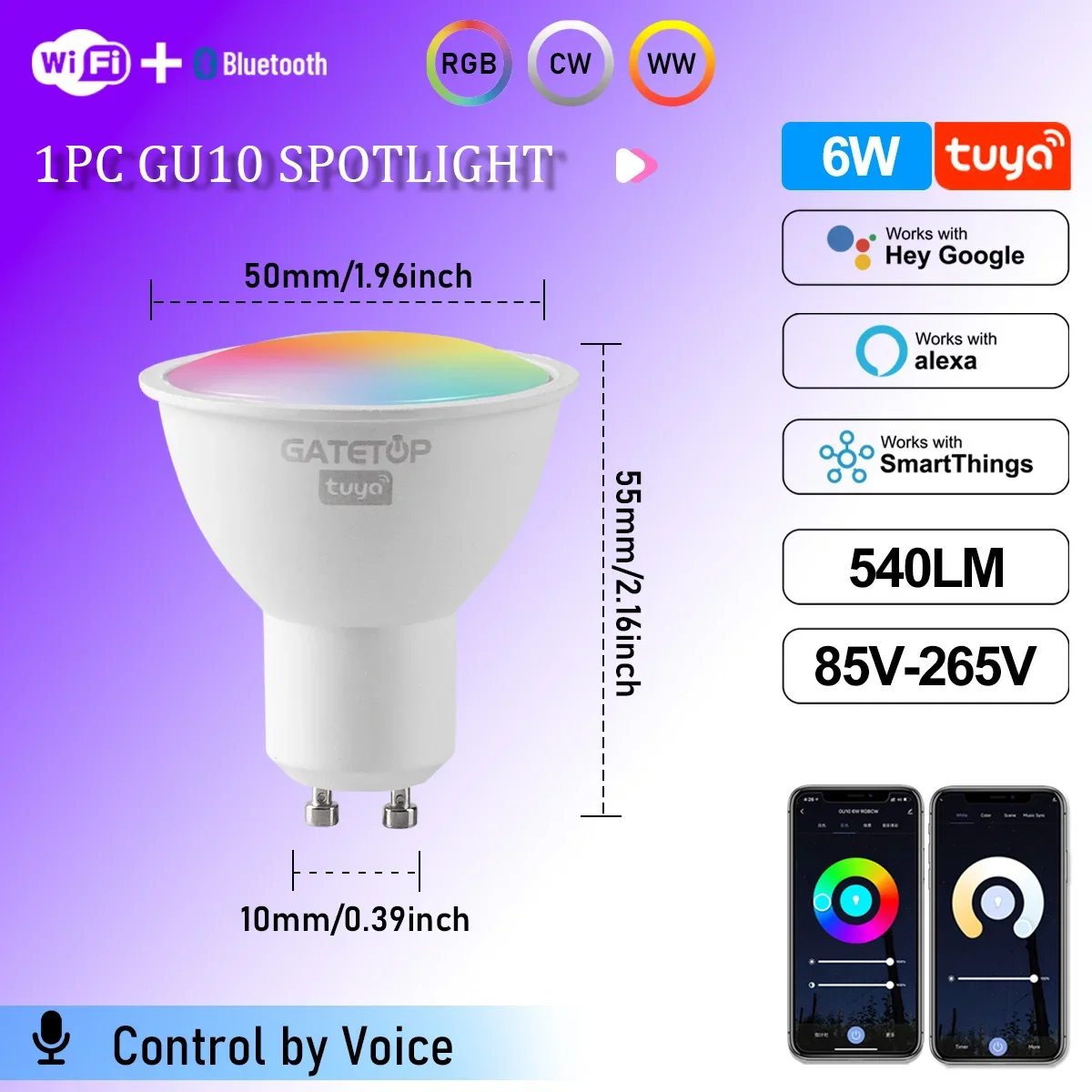 1-10PCS Tuya WiFi GU10 LED Spotlight Slimme Gloeilamp Dimbaar 1-100% Lampen Smart Life App Controle Werkt met Alexa Google