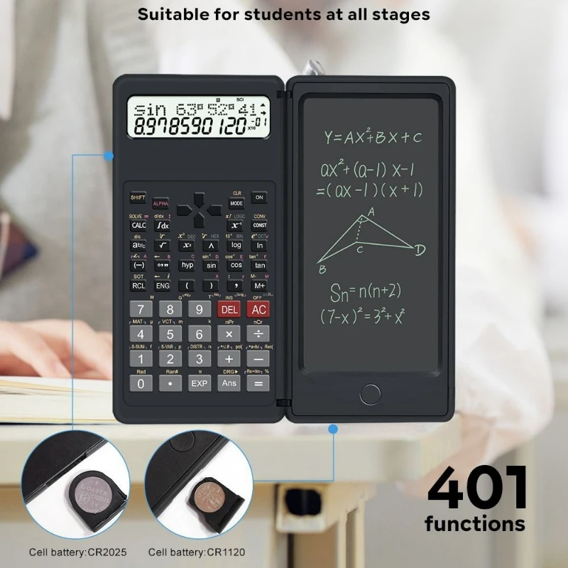 3-in-1 Foldable Scientific Calculator with 10+2 Digit LCD Display, Equipped with Stylus, Erase Button, and Lock Function