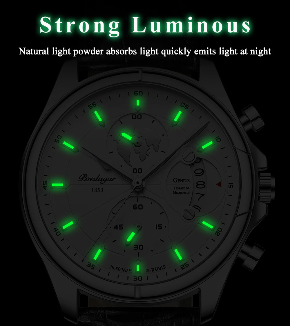 POEDAGAR Luxus Mann Armbanduhr Chronograph Datum Wasserdichte Leder Männer Uhr Casual Quarz herren Uhren Sport Männliche Uhr Reloj – Detail 11