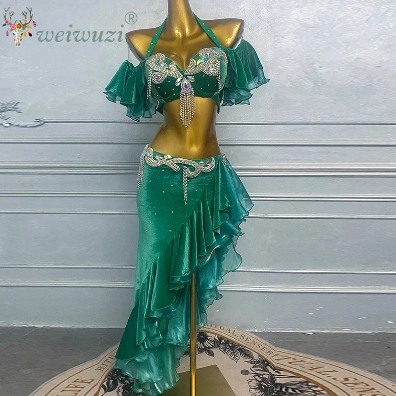 Bauchtanz-Outfit für Damen, individuelle Gestaltung, hochwertiges Luxus-AB-Steine-Performance-Kleidungsset, orientalisches Tanz-Wettbewerbskostüm